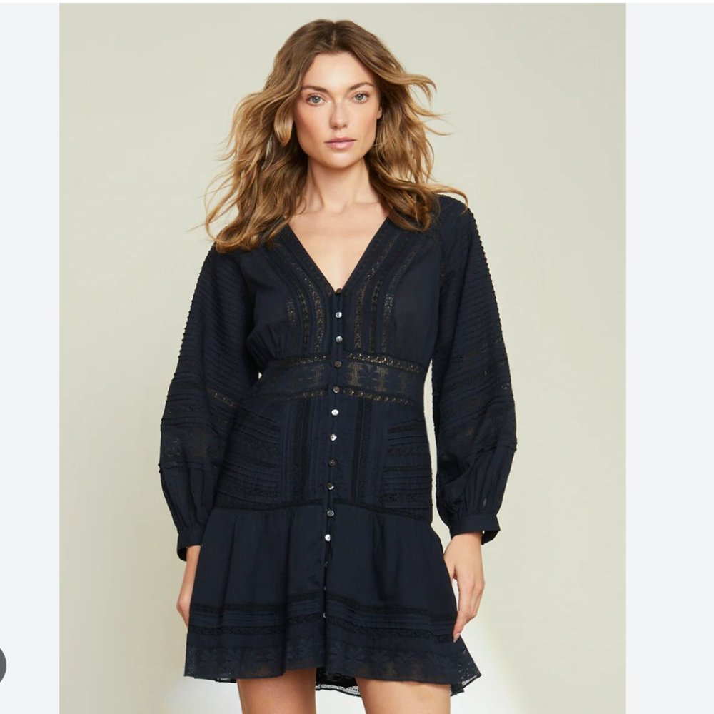 VERONICA BEARD Addilyn Eyelet L/S Mini Dress Size 00 - Ink (Navy Blue) NWT $498